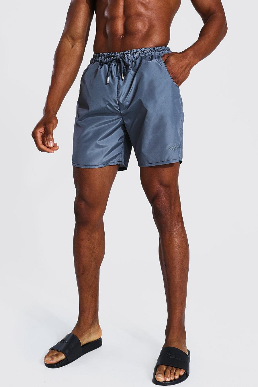 אפור בהיר שורט בגד ים באורך בינוני בשני צבעים עם רקמת Man image number 1