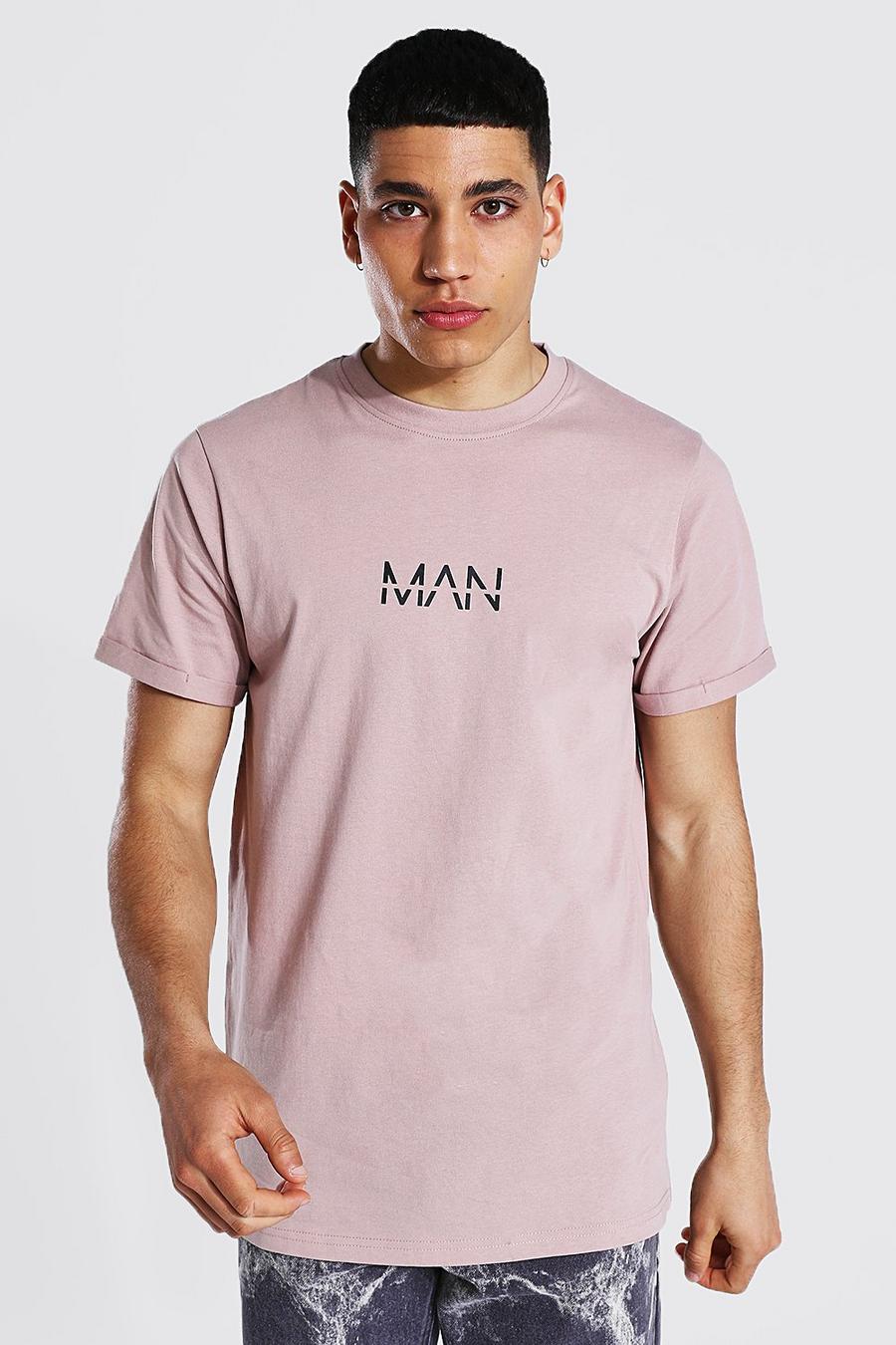 Taupe Original Man T-Shirt Met Opgerolde Mouwen image number 1