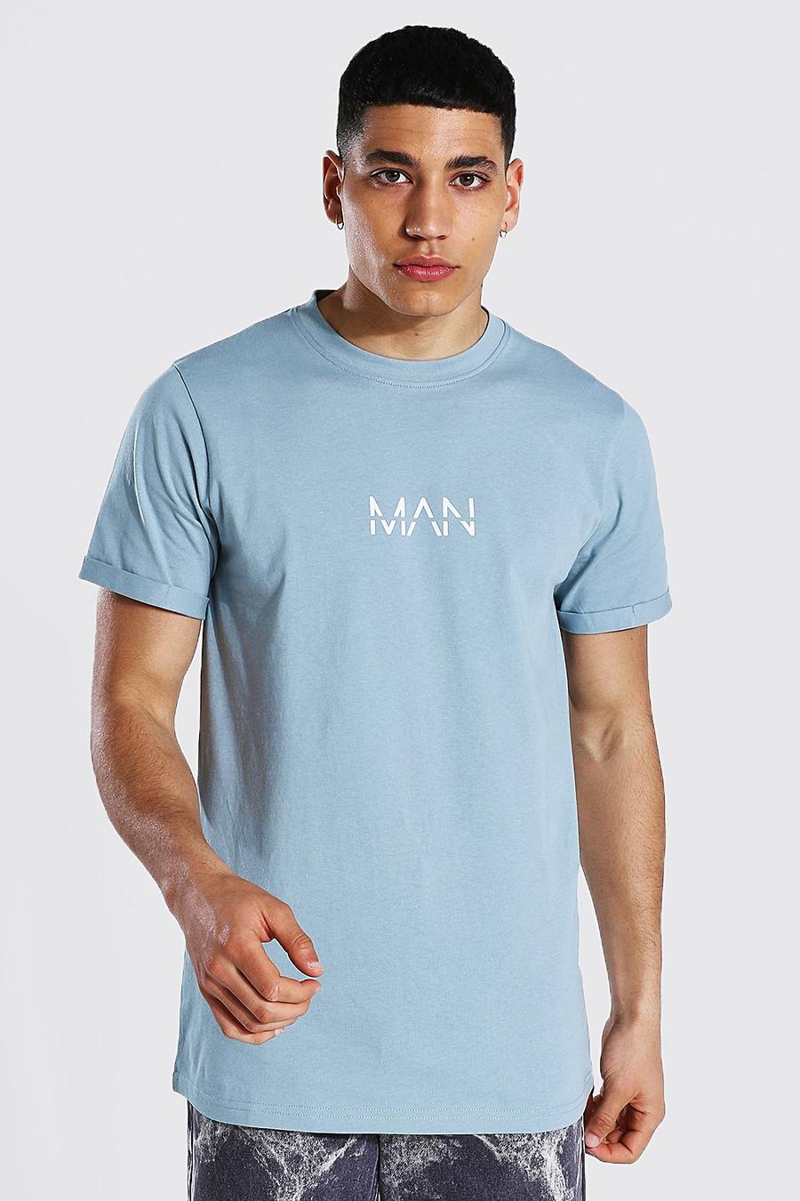 Dusty blue blå Original Man Roll Sleeve T-shirt image number 1
