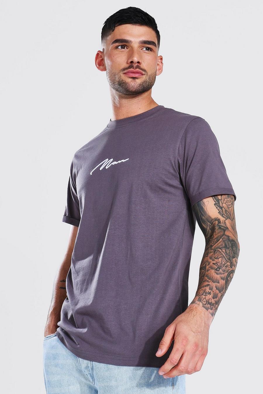 Charcoal Man Signature T-Shirt Met Opgerolde Mouwen image number 1
