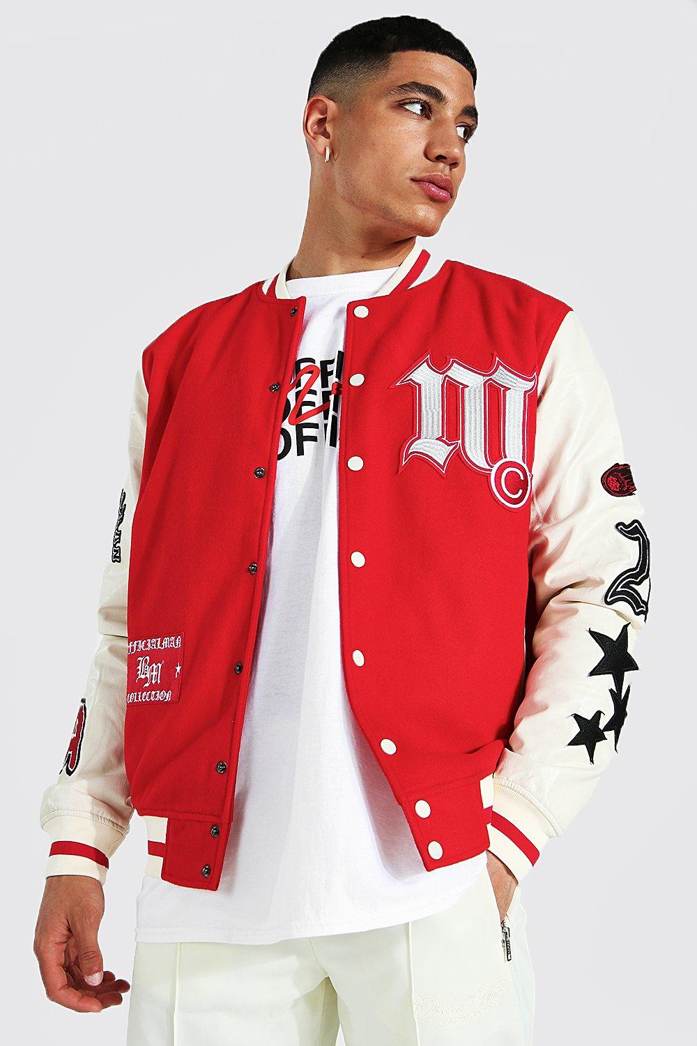 Varsity bomber best sale jacket red