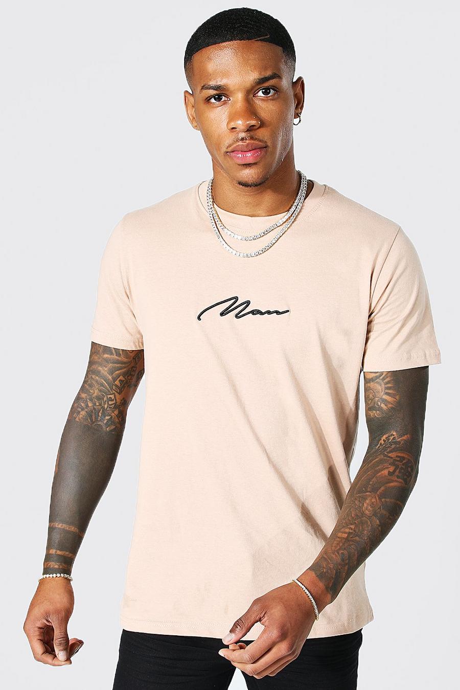 Besticktes Man Signature T-Shirt, Taupe image number 1