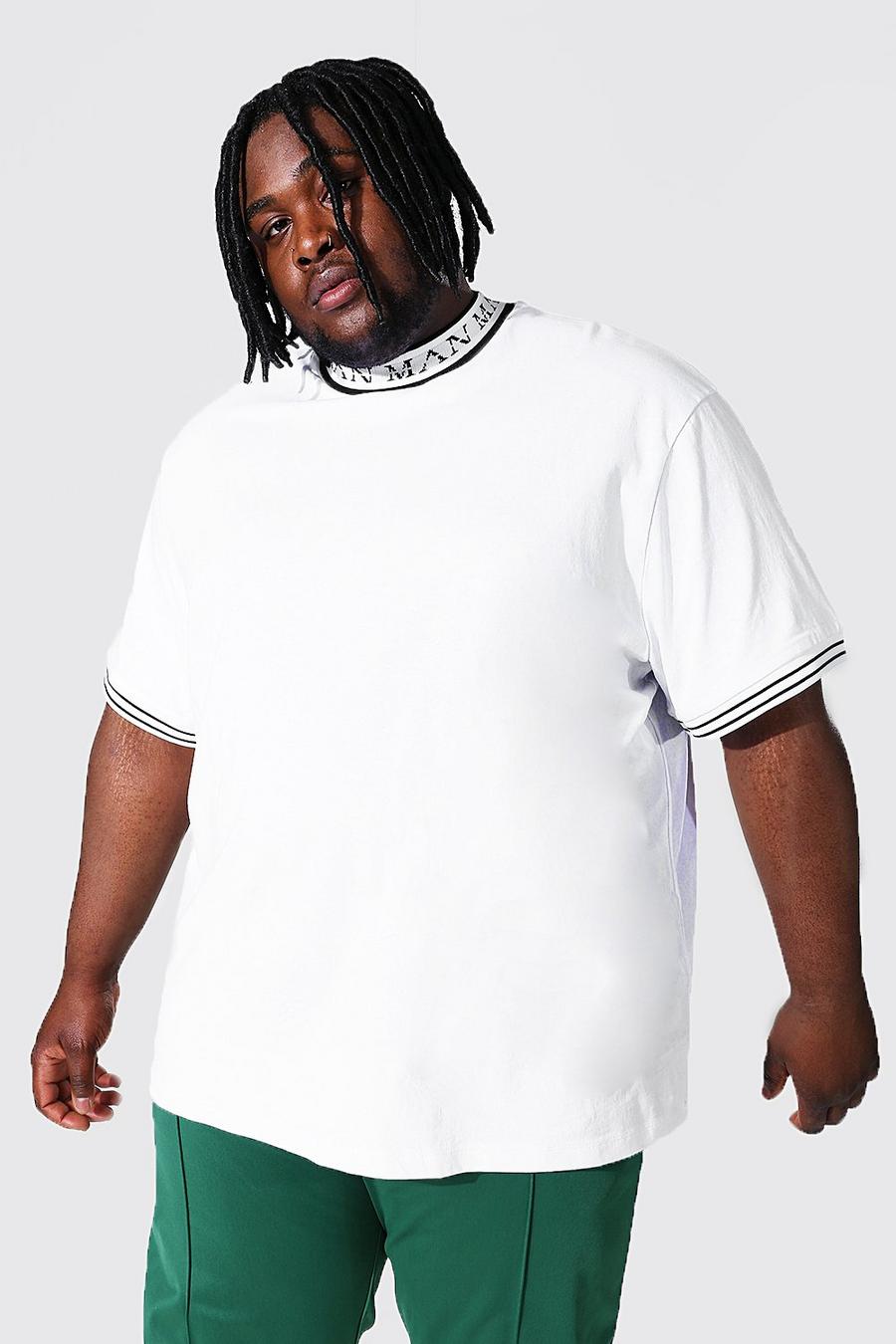 White Plus Size Oversized Man Jacquard Neck T-shirt image number 1