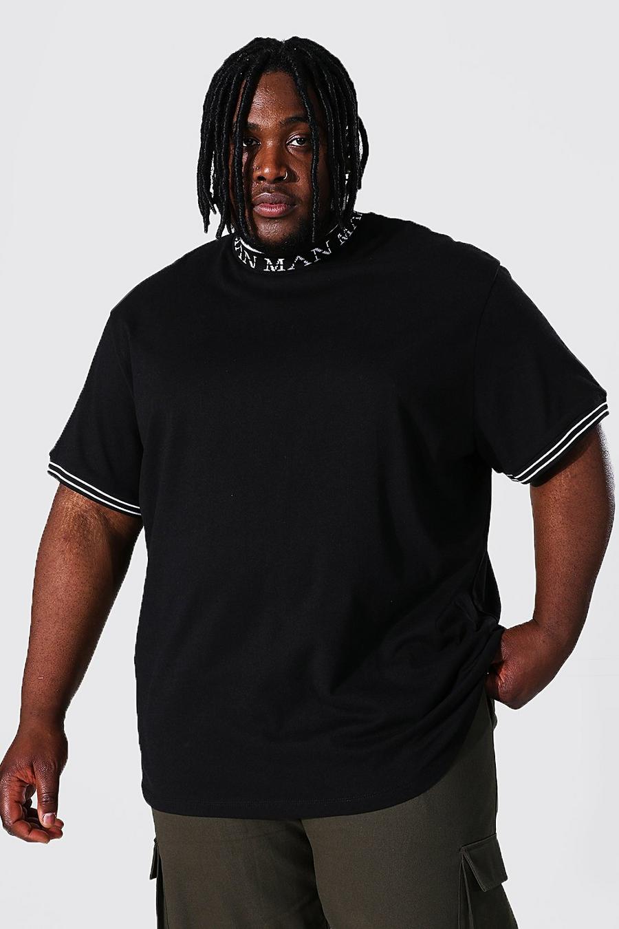 Black Plus Size Oversized Man Jacquard Neck T-shirt image number 1