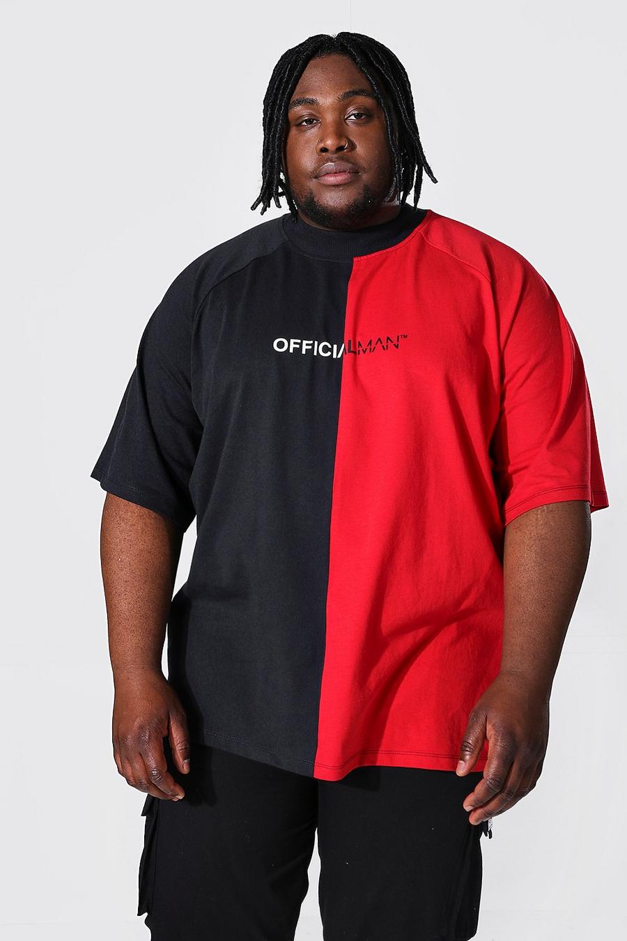 Red Plus Oversized Extended Neck Spliced T-shirt image number 1