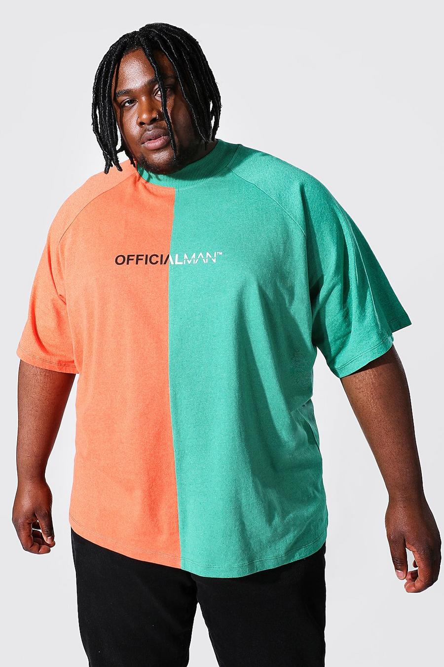 Orange Plus Size Oversized Gesplitst Man T-Shirt image number 1
