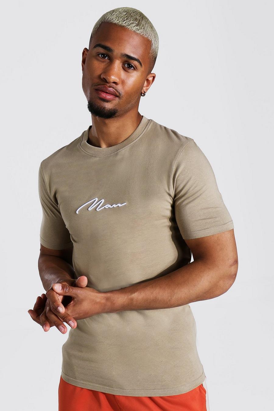 Sage silver Muscle Fit Man Signature Embroidered T-shirt image number 1