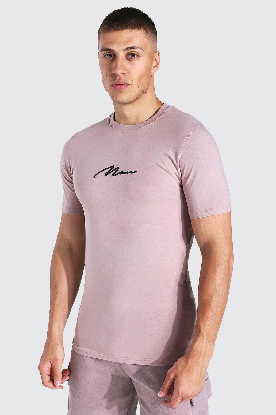 Camiseta bordada con firma MAN ajustada al músculo, Bark image number 1