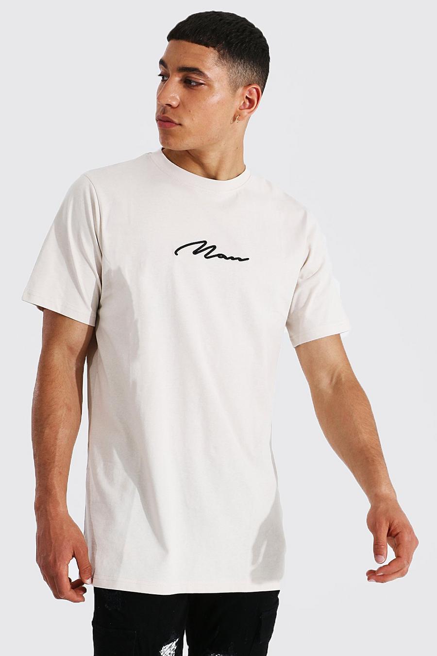 Camiseta de corte largo con firma MAN, Pumice stone image number 1