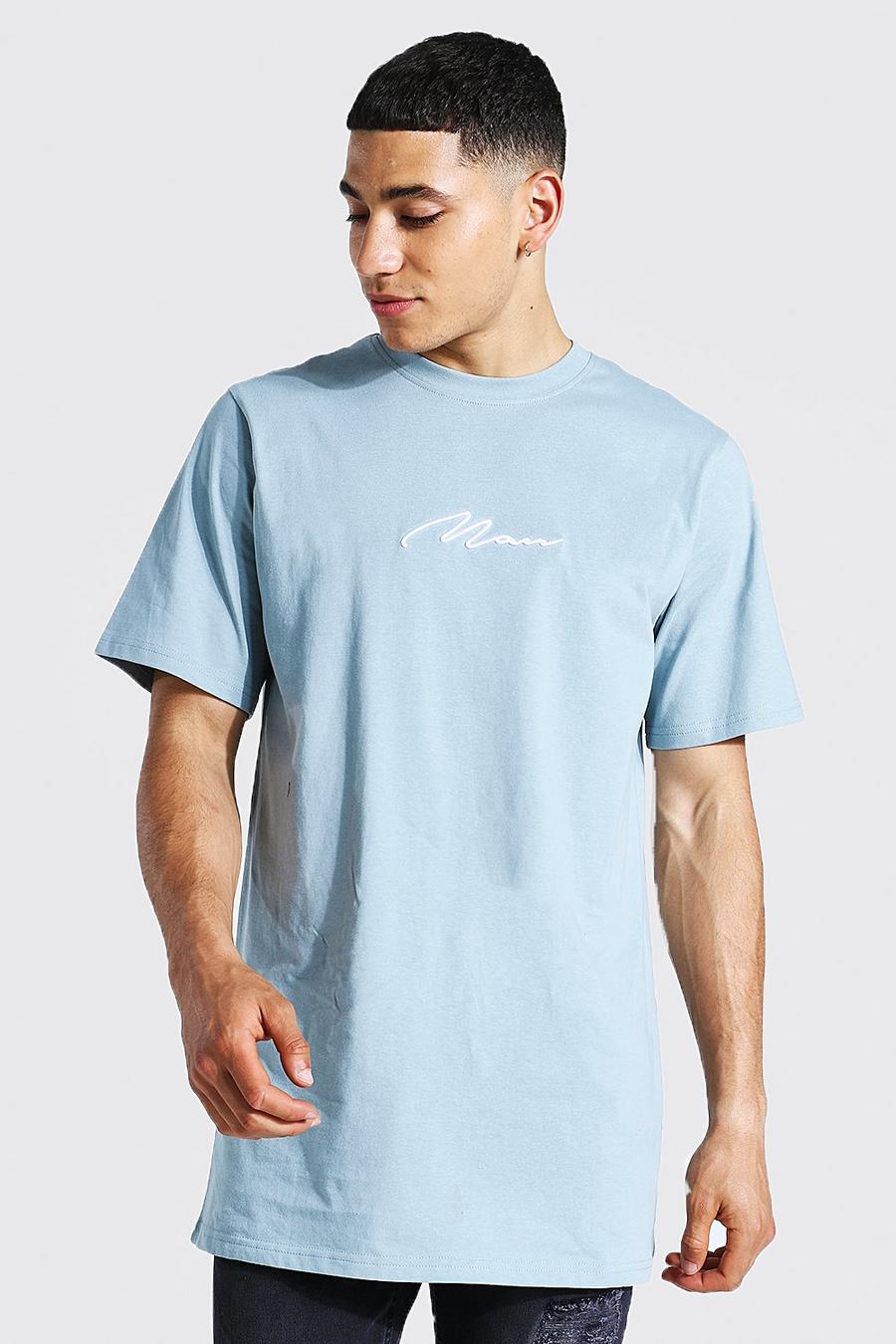 Dusty blue Man Signature Lång t-shirt image number 1