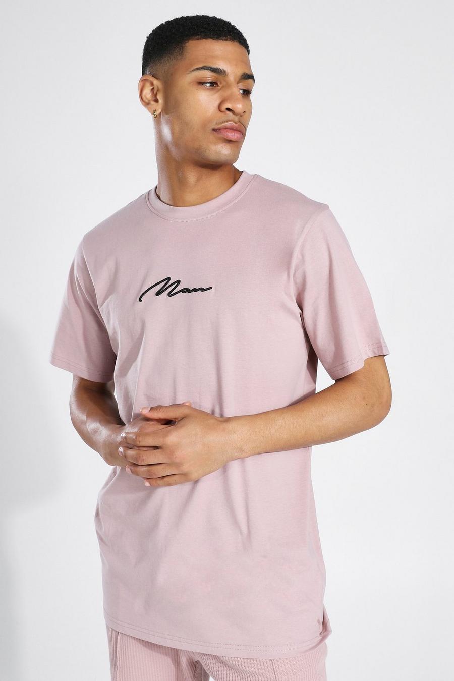 T-shirt lunga con firma Man, Color corteccia image number 1