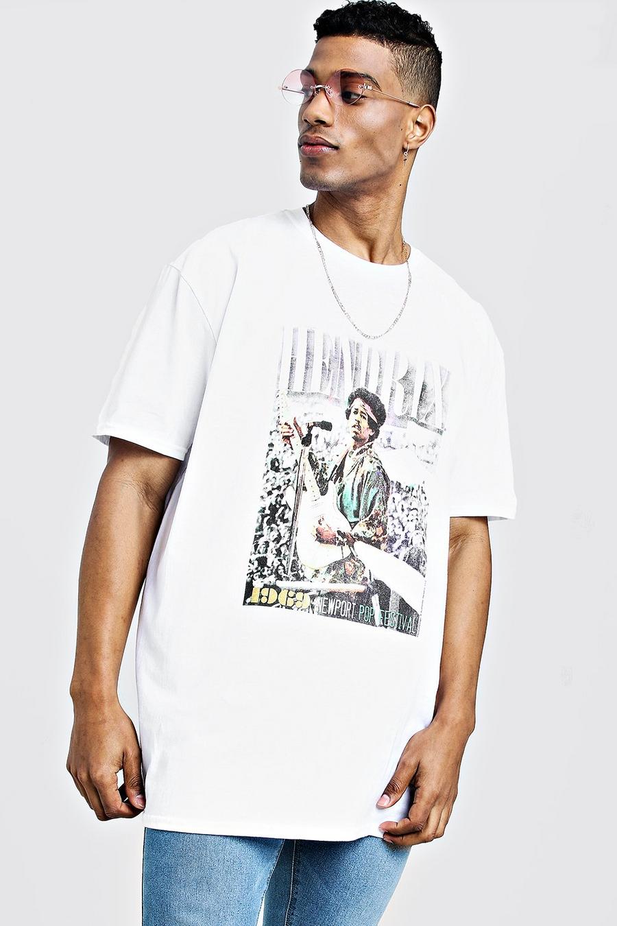 White Oversize t-shirt med Jimi Hendrix-motiv image number 1