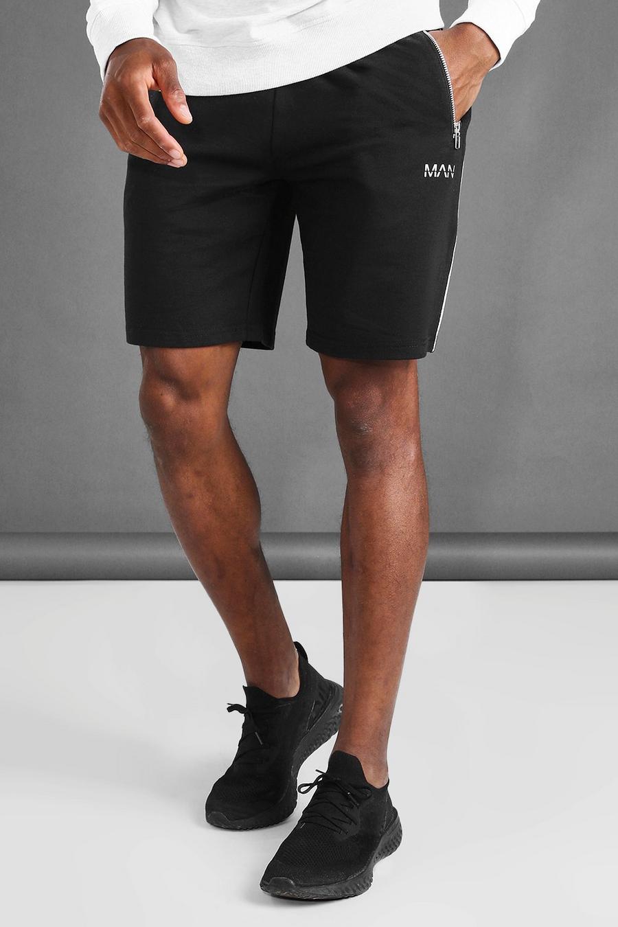 Black Man Mid Length Shorts With Piping Details image number 1