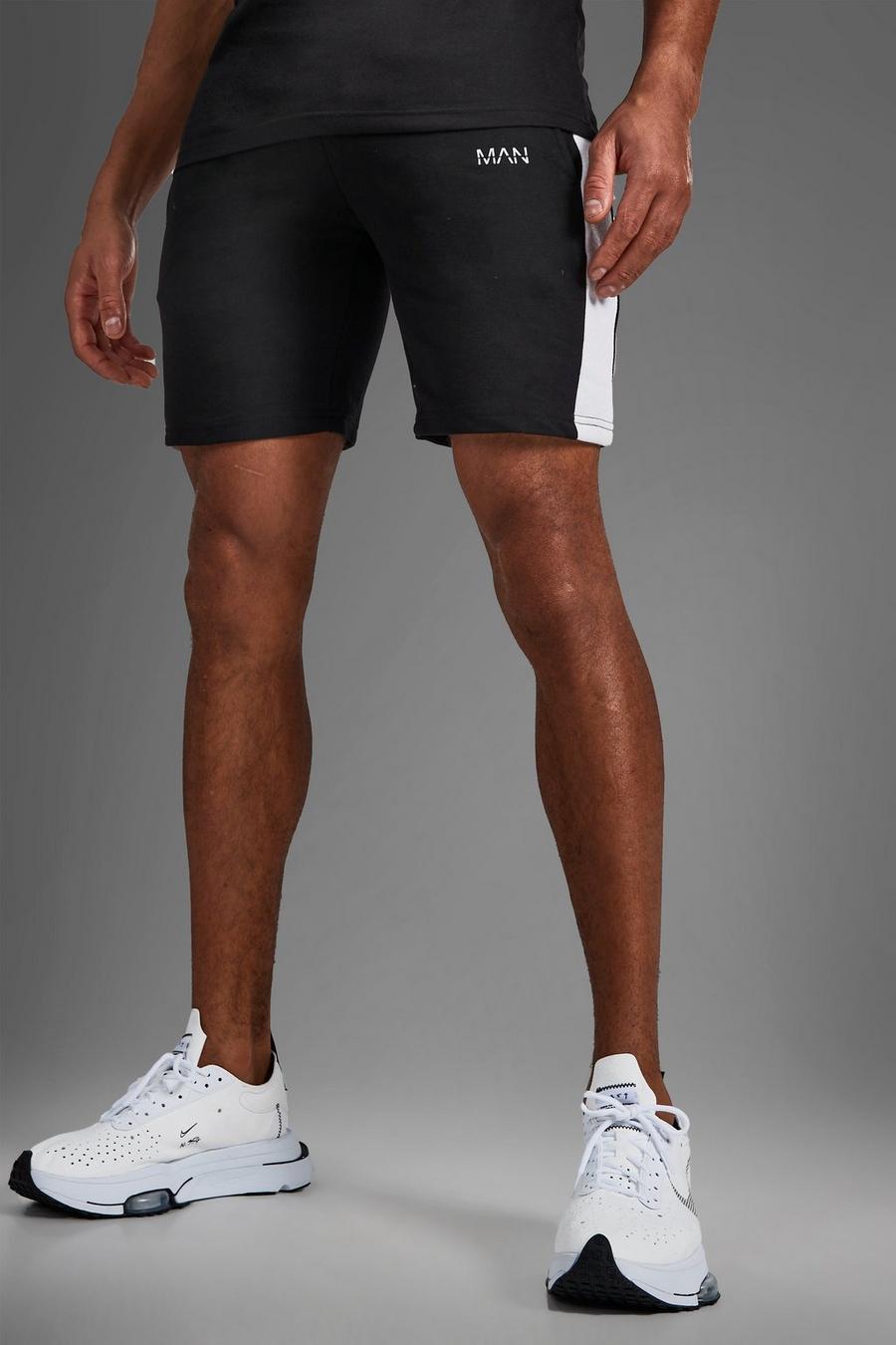 Black svart Man Gym Mid Length Shorts With Side Panels