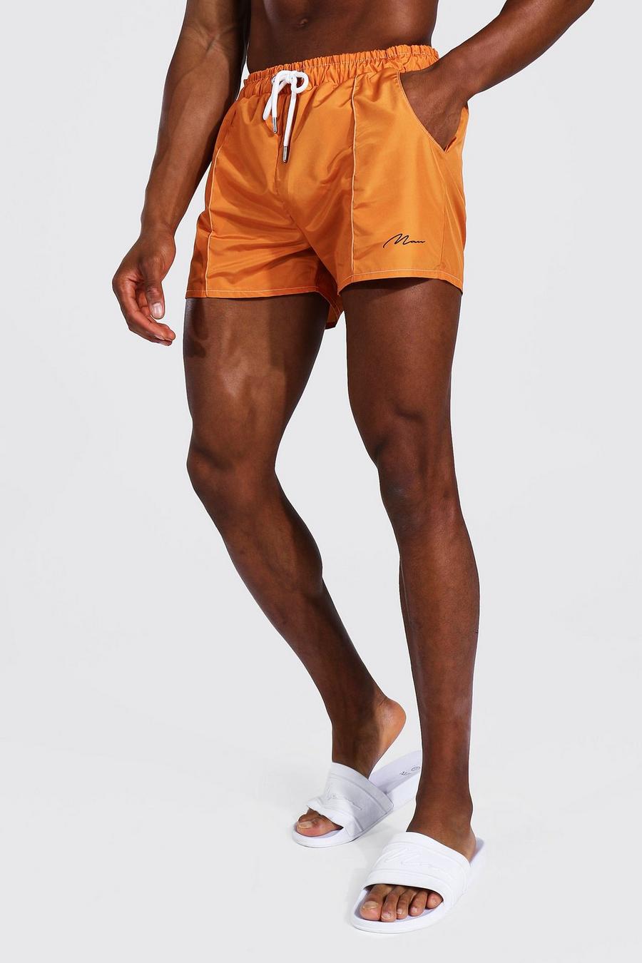 Costume a pantaloncino corto con nervature e firma MAN, Arancio image number 1