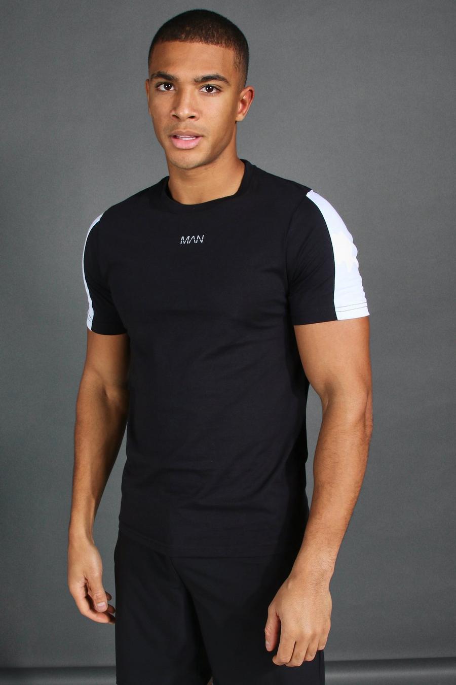 Zwart Man T-Shirt Met Korte Mouwen Met Panelen image number 1
