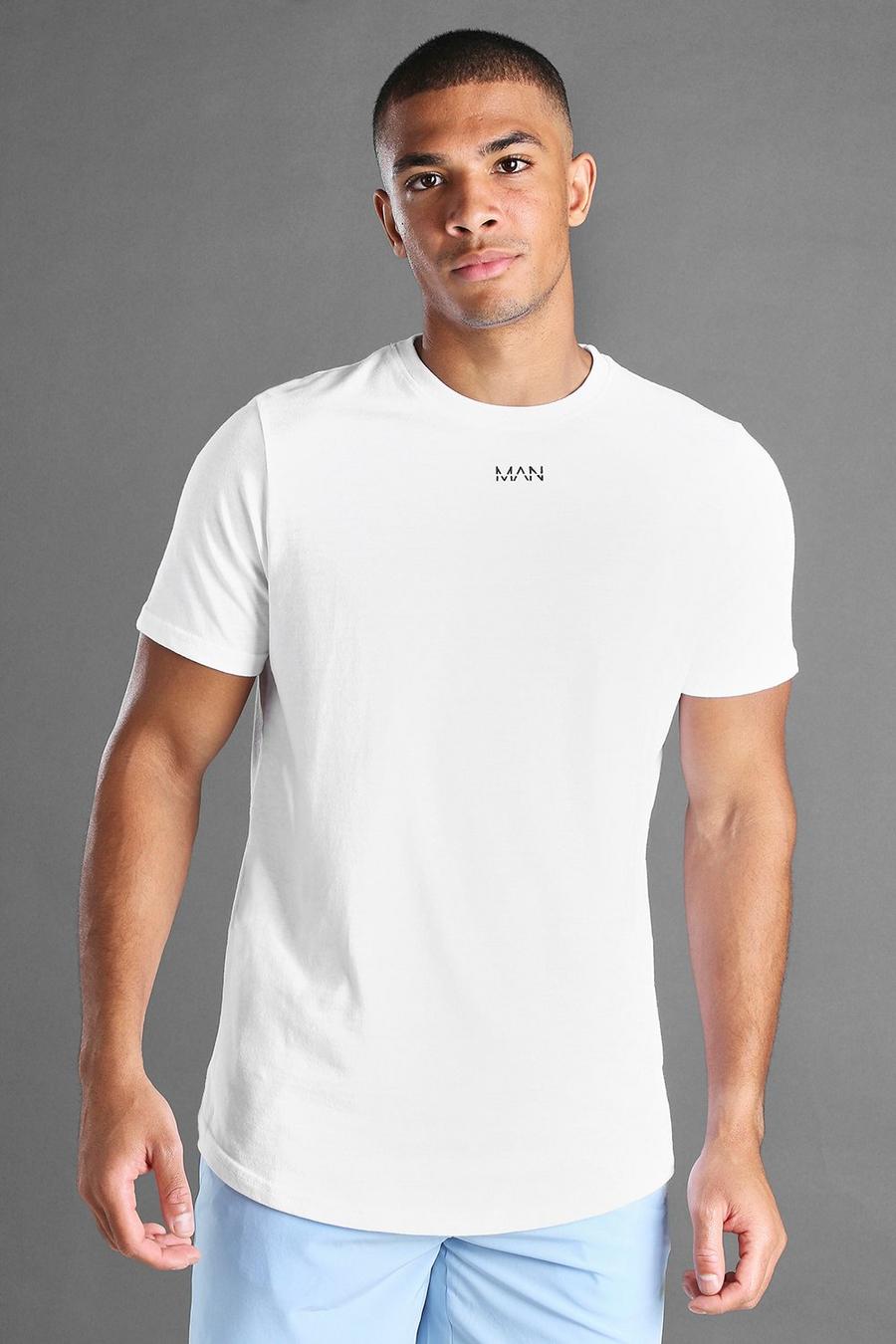 Camiseta a rayas con bajo curvo y manga corta MAN, Blanco image number 1
