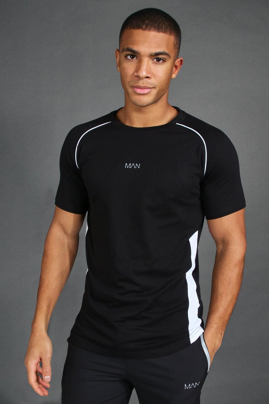 Black Muscle Fit Gym Raglan T-Shirt With Piping image number 1