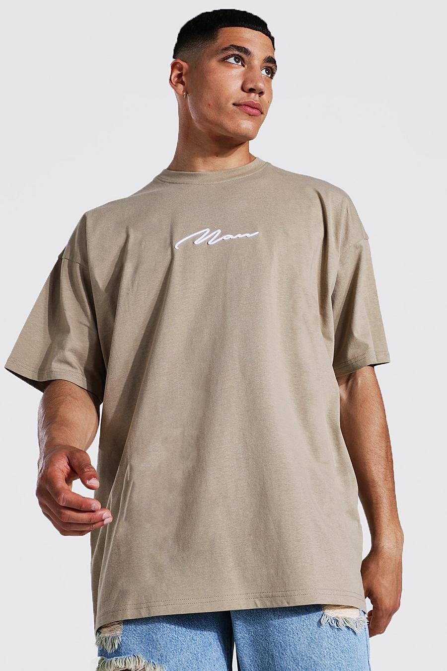 T-shirt oversize con firma Man ricamata, Sage silver image number 1