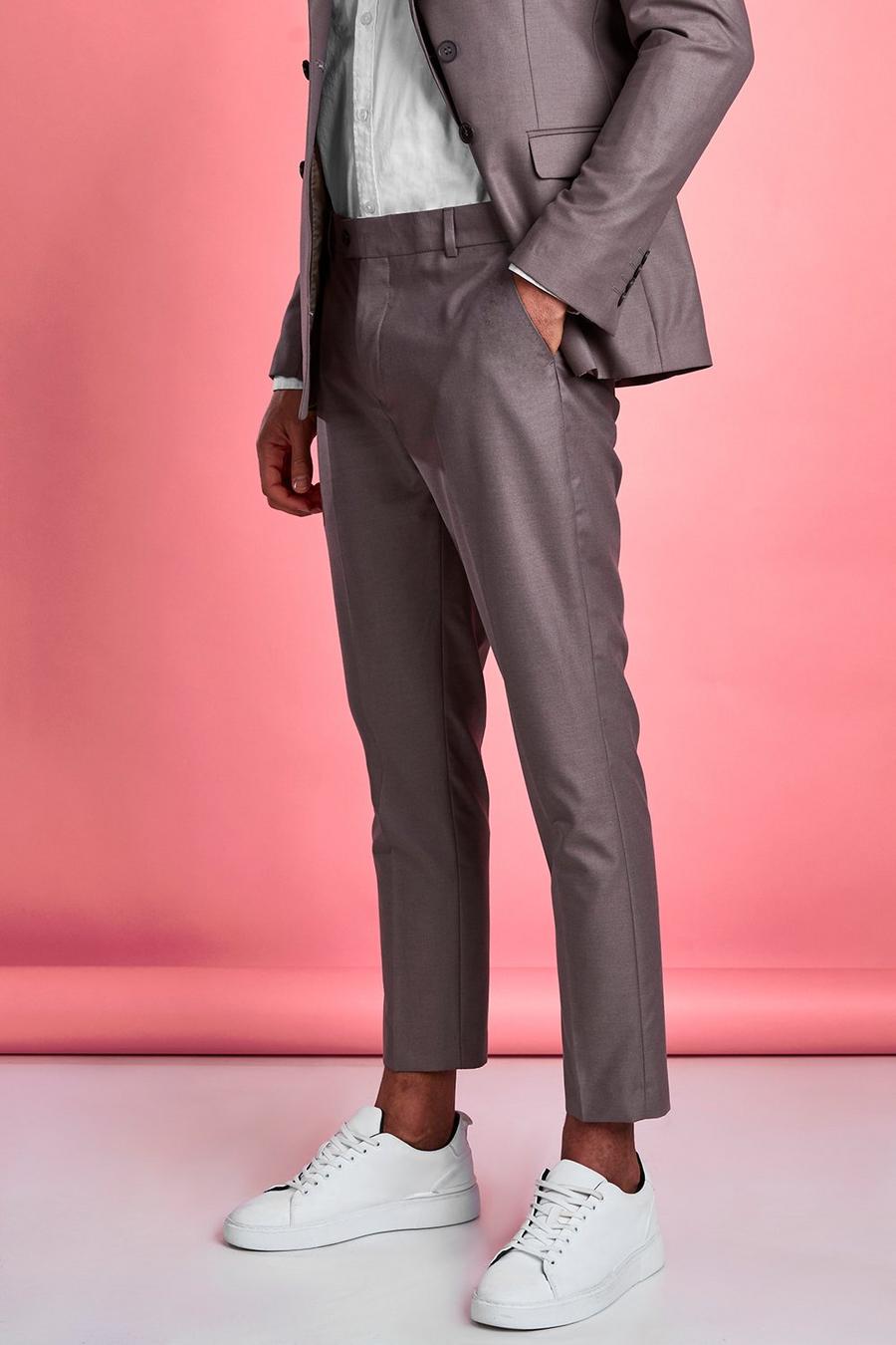 Taupe Skinny Fit Plain Suit Pants image number 1