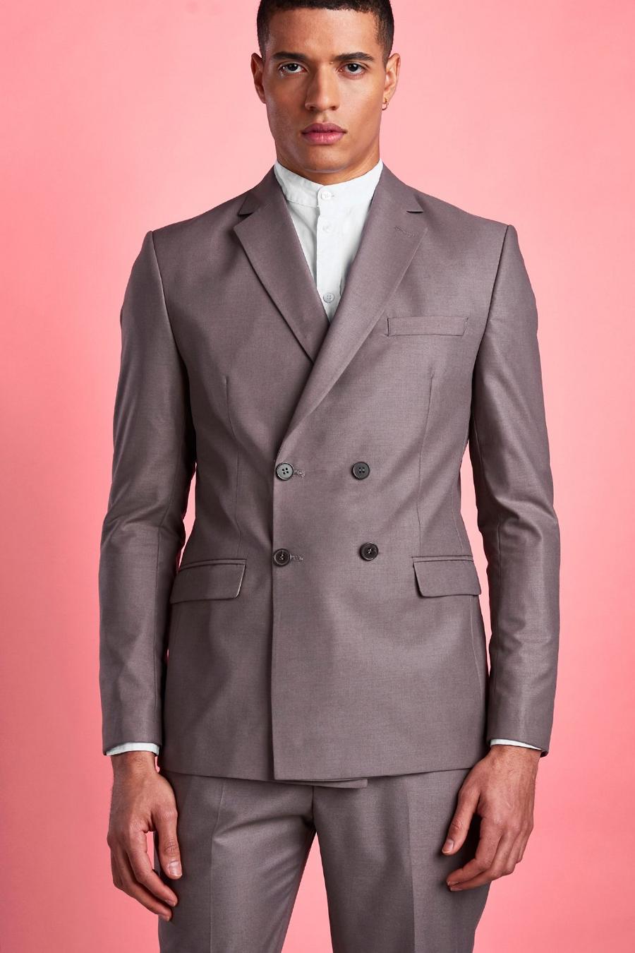 Taupe Skinny Plain Double Breasted Horn Button Jacket image number 1