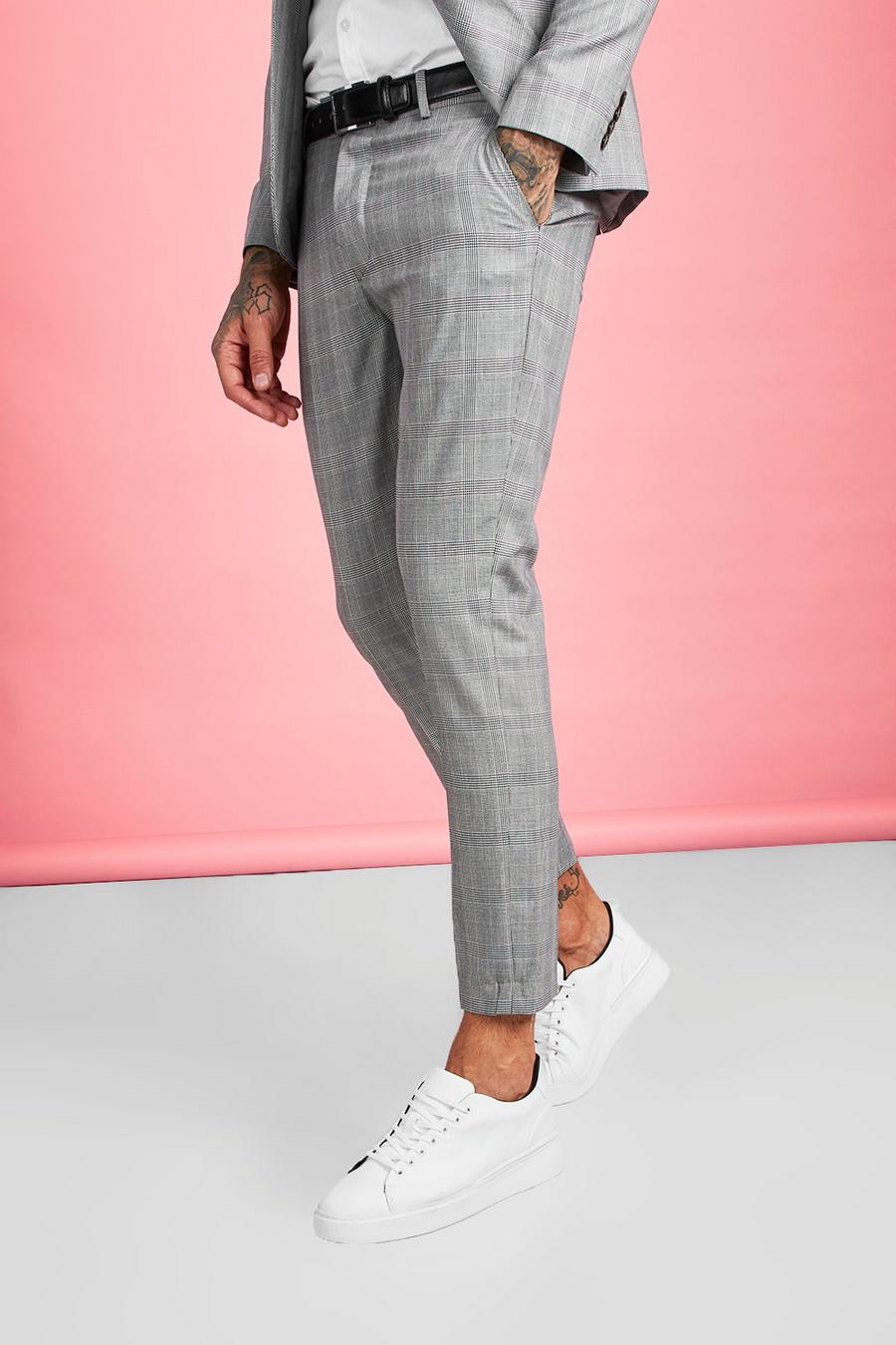 חום מכנסי חליפה אלגנטיים עם הדפס משבצות בגזרת סקיני image number 1