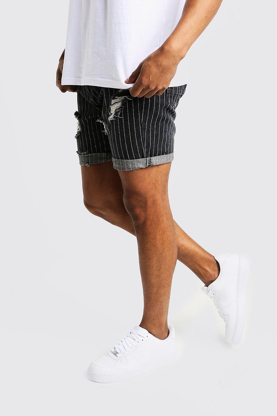 Slim Fit Denim Shorts With Pinstripe Detail image number 1