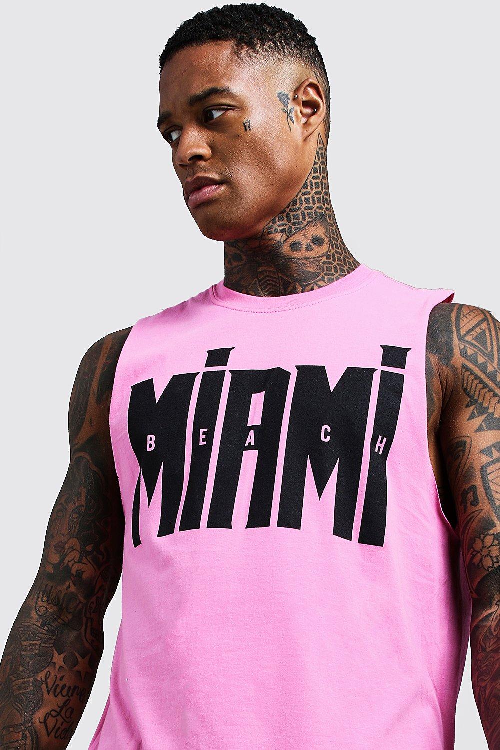 Drop Arm Hole Tank With Miami Beach Print