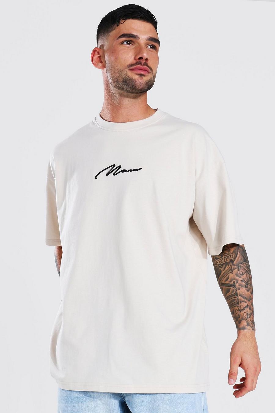 Pumice stone Oversized Man Signature Embroidered T-shirt image number 1