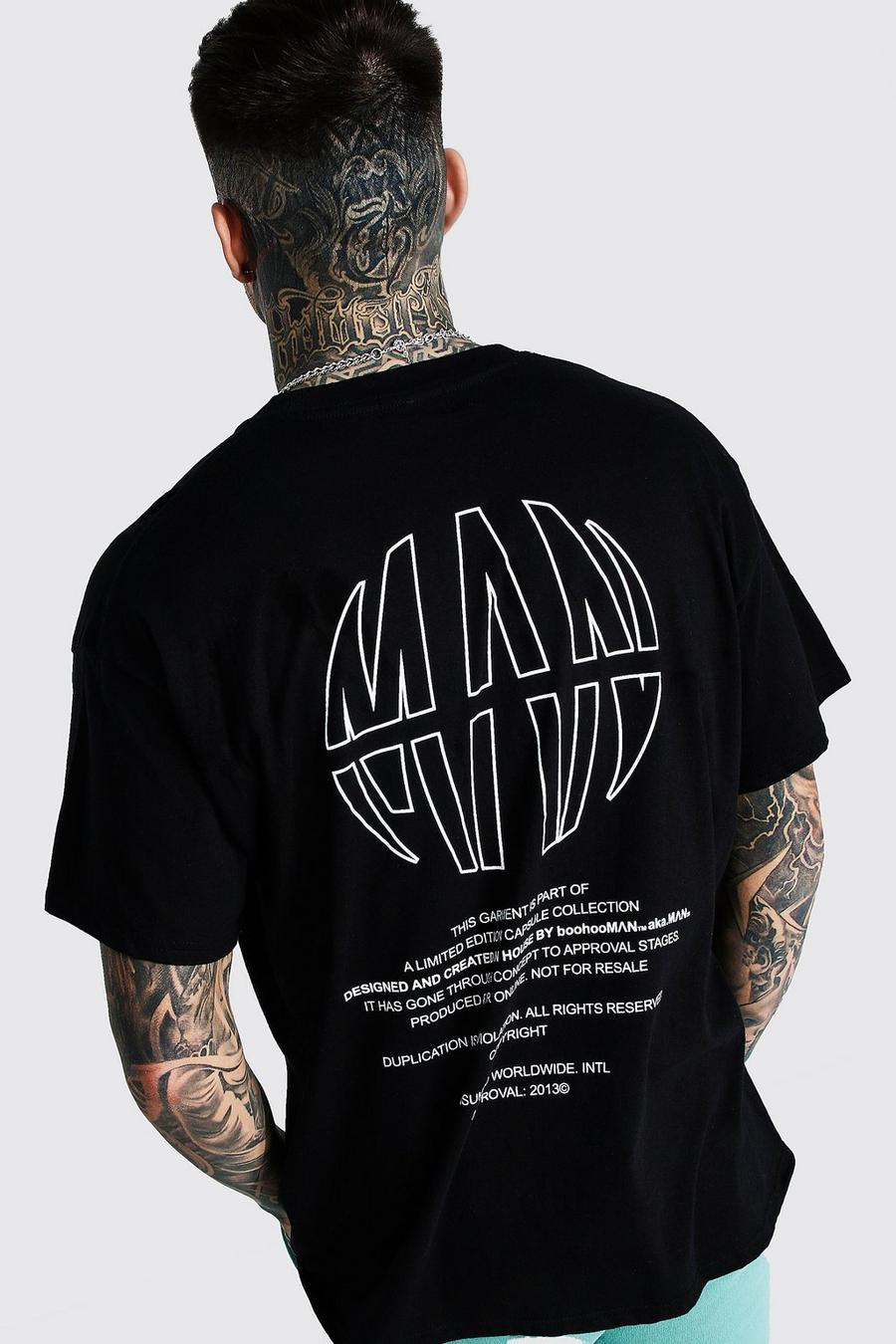 Camiseta ancha con estampado de logo MAN, Negro image number 1