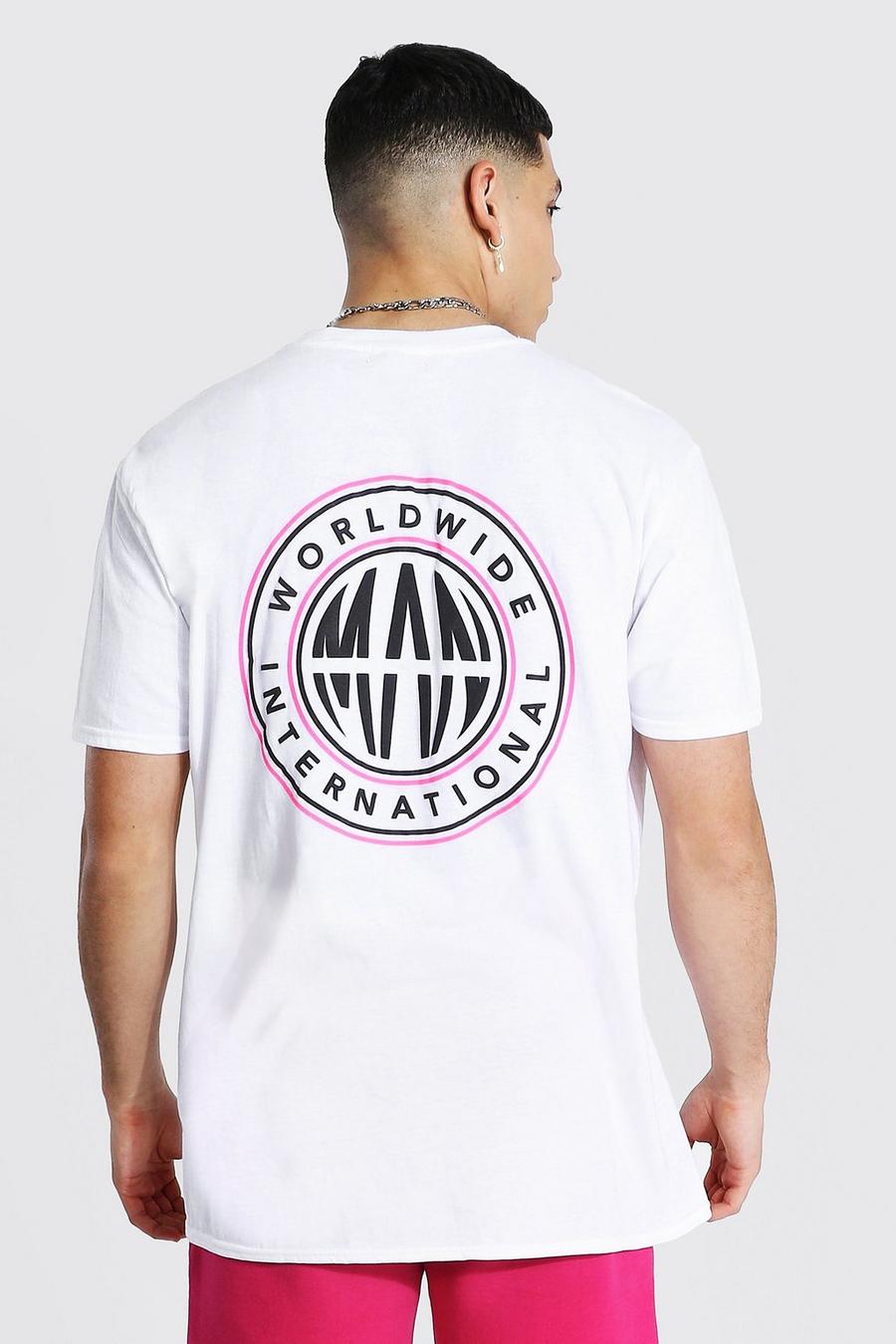 T-shirt oversize a sbuffo con stampa Worldwide MAN, Bianco image number 1