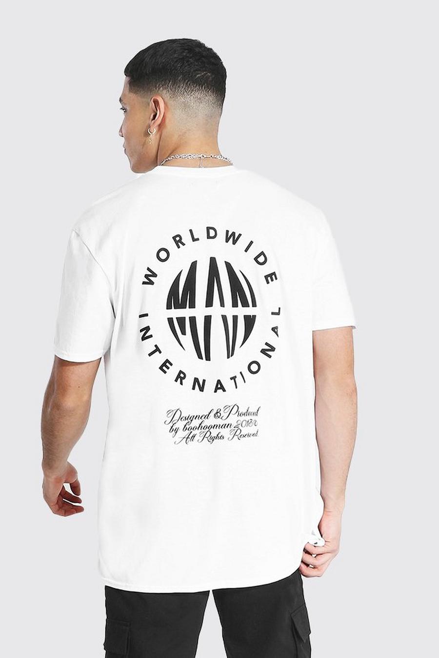 T-shirt oversize a sbuffo con stampa Worldwide MAN, Bianco image number 1