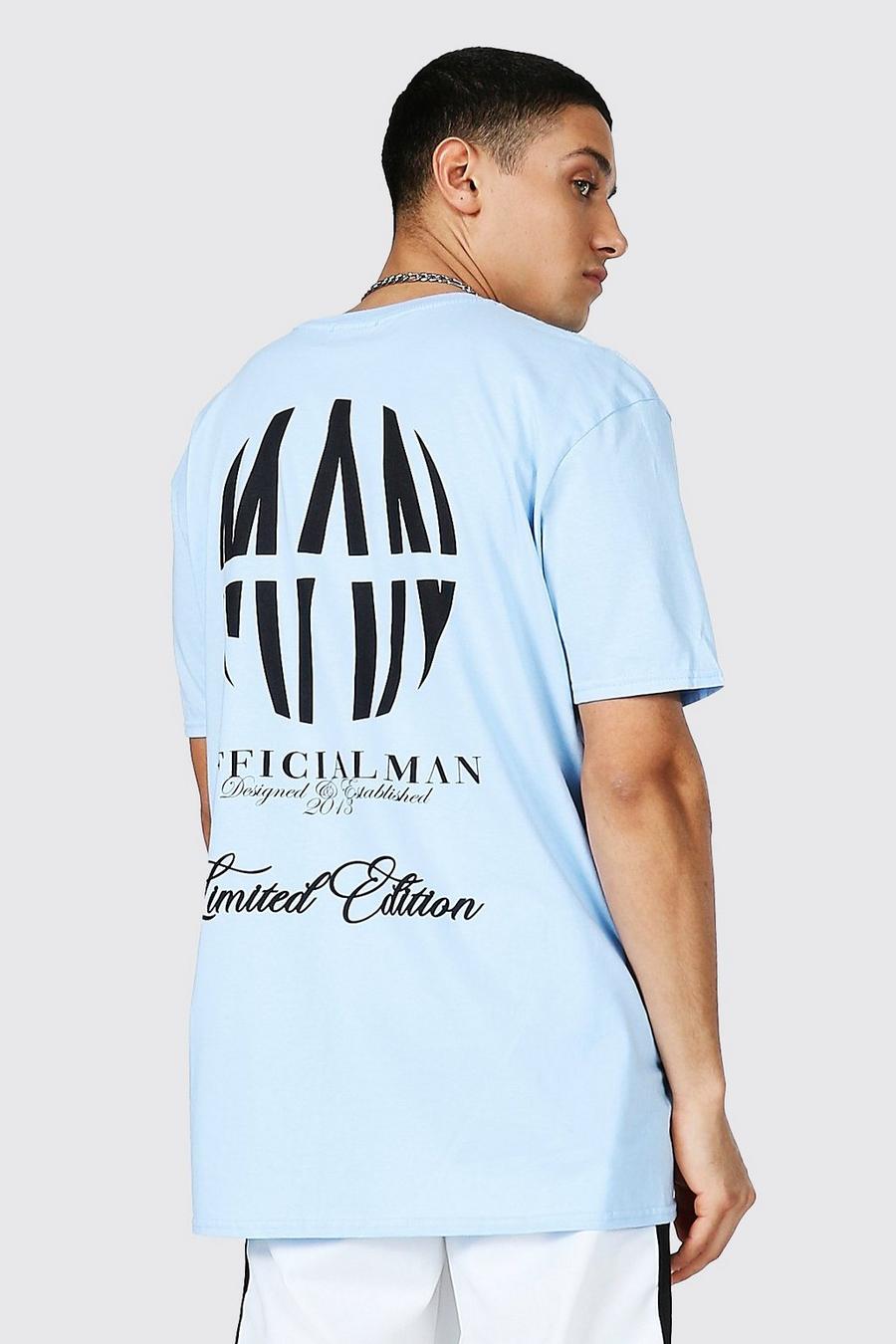 T-shirt oversize con stampa di logo Official MAN, Azzurro chiaro image number 1