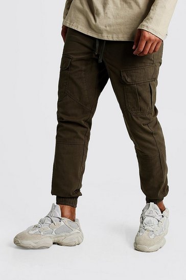 Men's Cuffed Cargo Trousers With Drawstring Waist | Boohoo UK