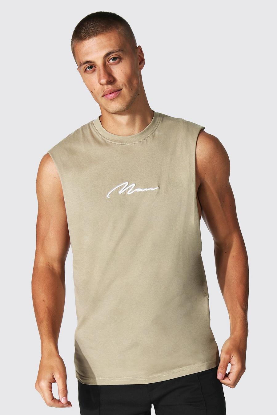 Sage silver Man Signature Drop Armhole Embroidered Tank image number 1