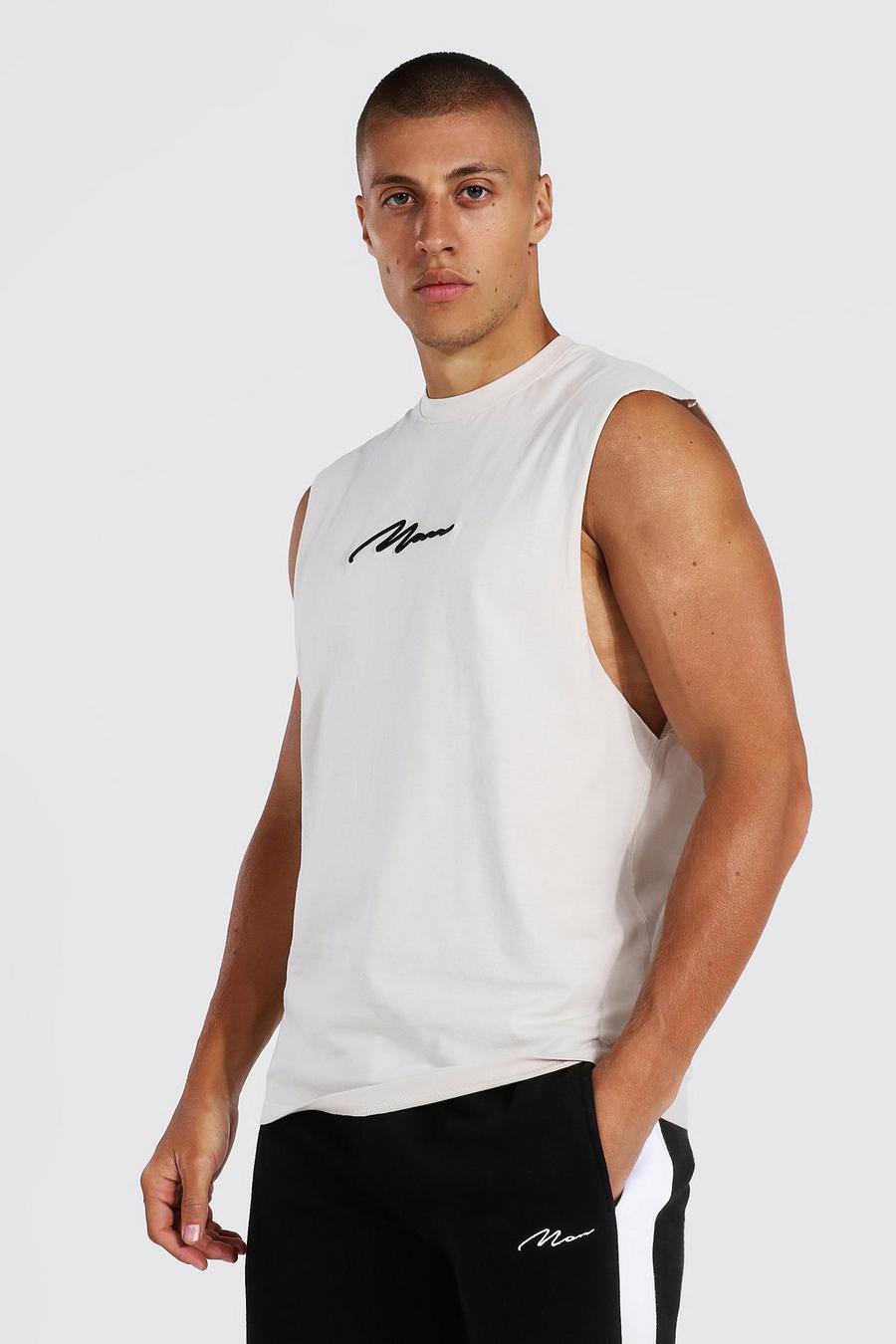Camiseta de tirantes de sisa caída con bordados de la firma Man, Piedra pómez image number 1
