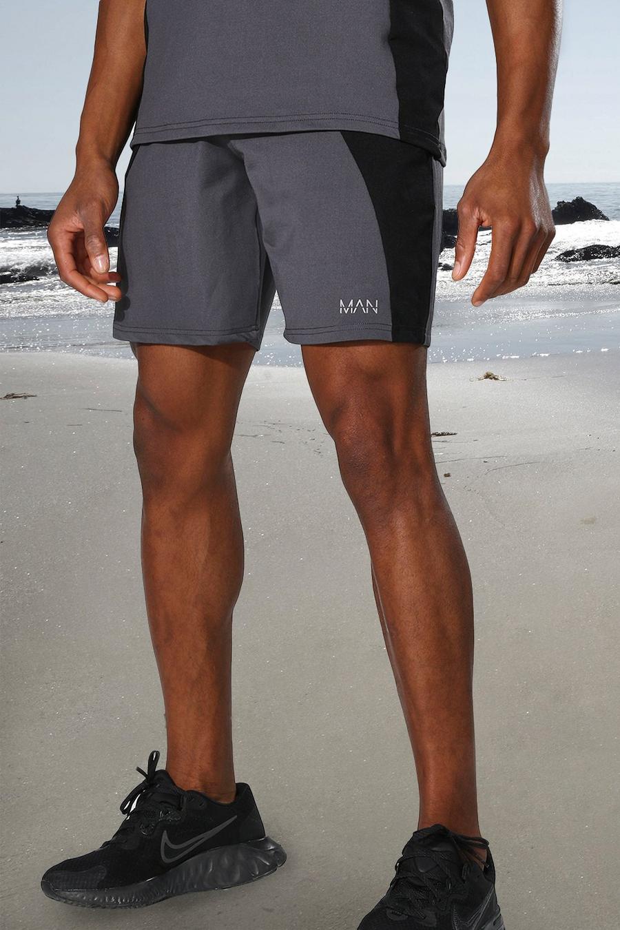 Man Active Shorts mit farblich passendem Colorblock, Anthrazit image number 1