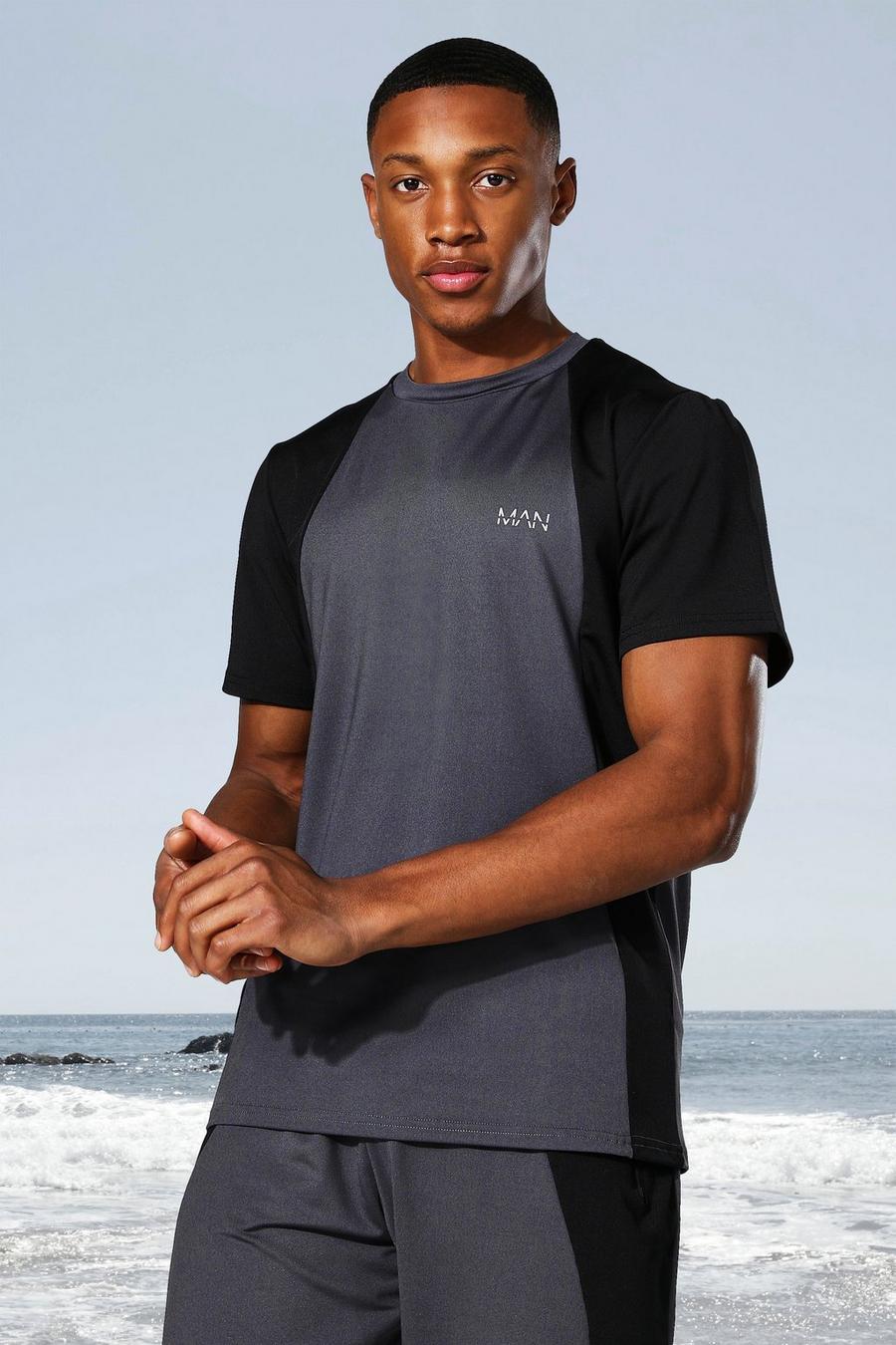 Man Active T-Shirt mit farblich passendem Colorblock, Anthrazit image number 1