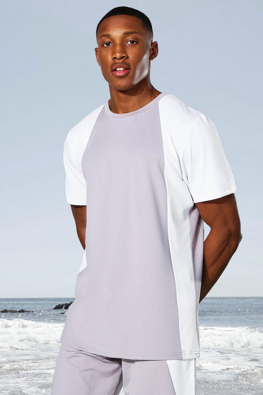 Man Active T-Shirt mit farblich passendem Colorblock, Grau meliert image number 1