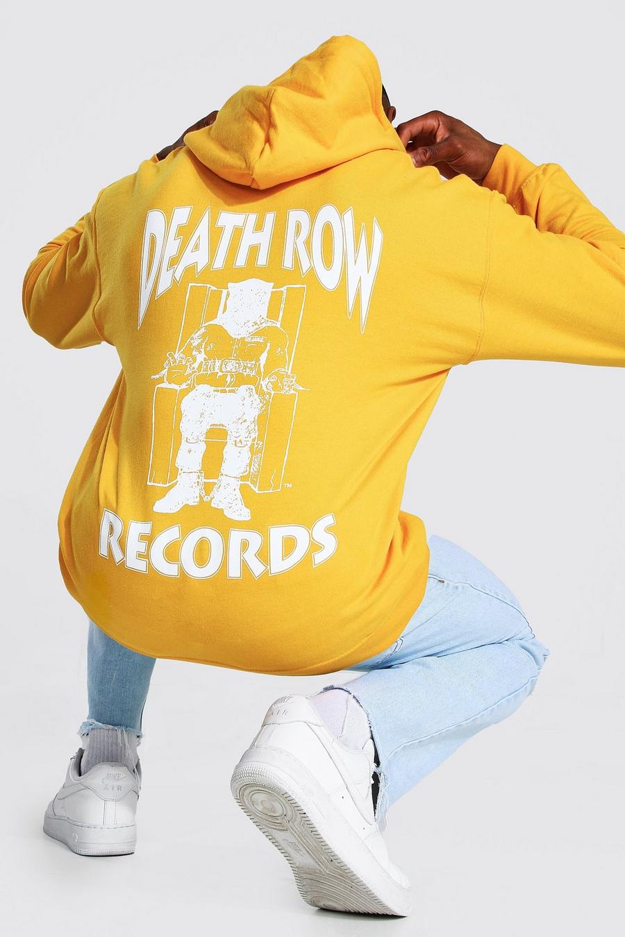 Yellow Oversized Death Row Front & Back Print Hoodie image number 1