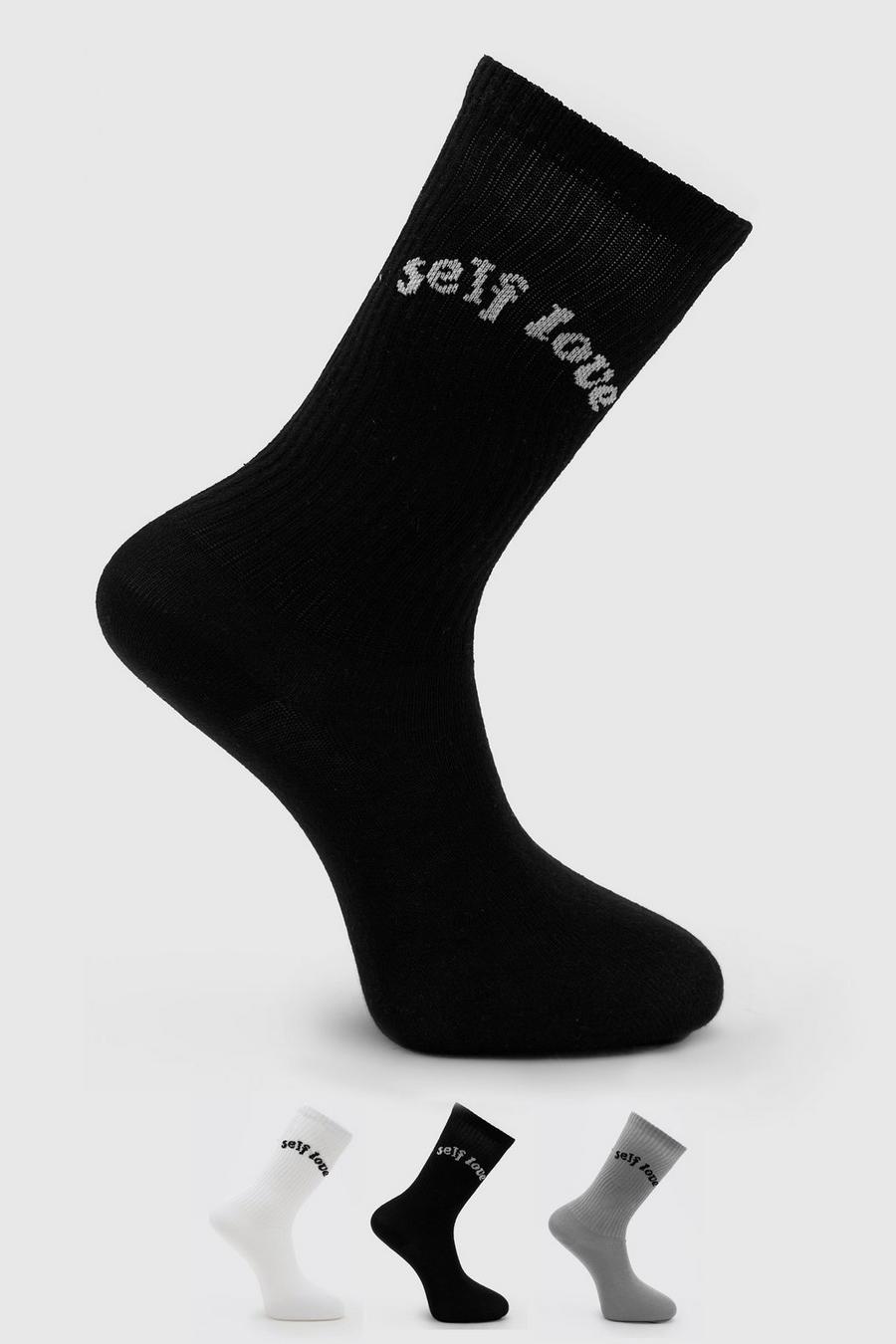 3er-Pack Socken mit „Self Love“-Print, Mehrfarbig image number 1