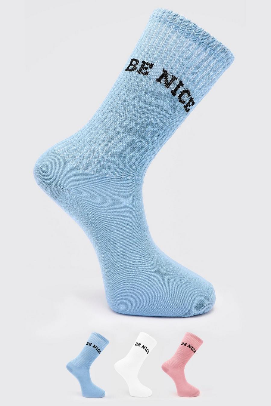 3er-Pack Socken mit „Be Nice“-Print, Mehrfarbig image number 1