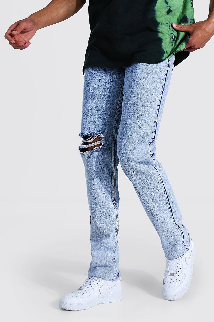 Tall Straight Jeans mit zerrissenem Knie, Eisblau image number 1