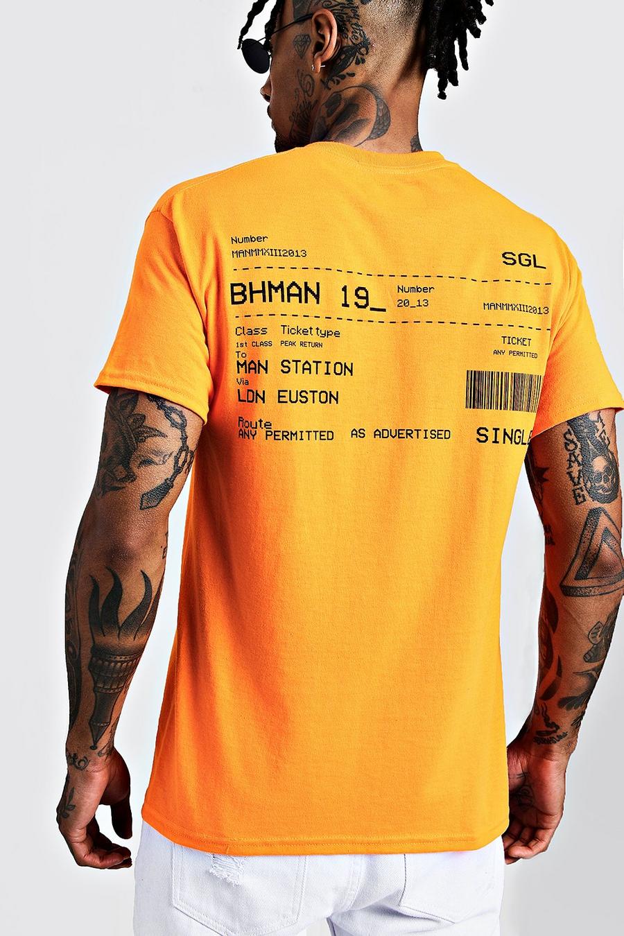 Neon-orange BoohooMAN 19 T-shirt med biljettmotiv image number 1