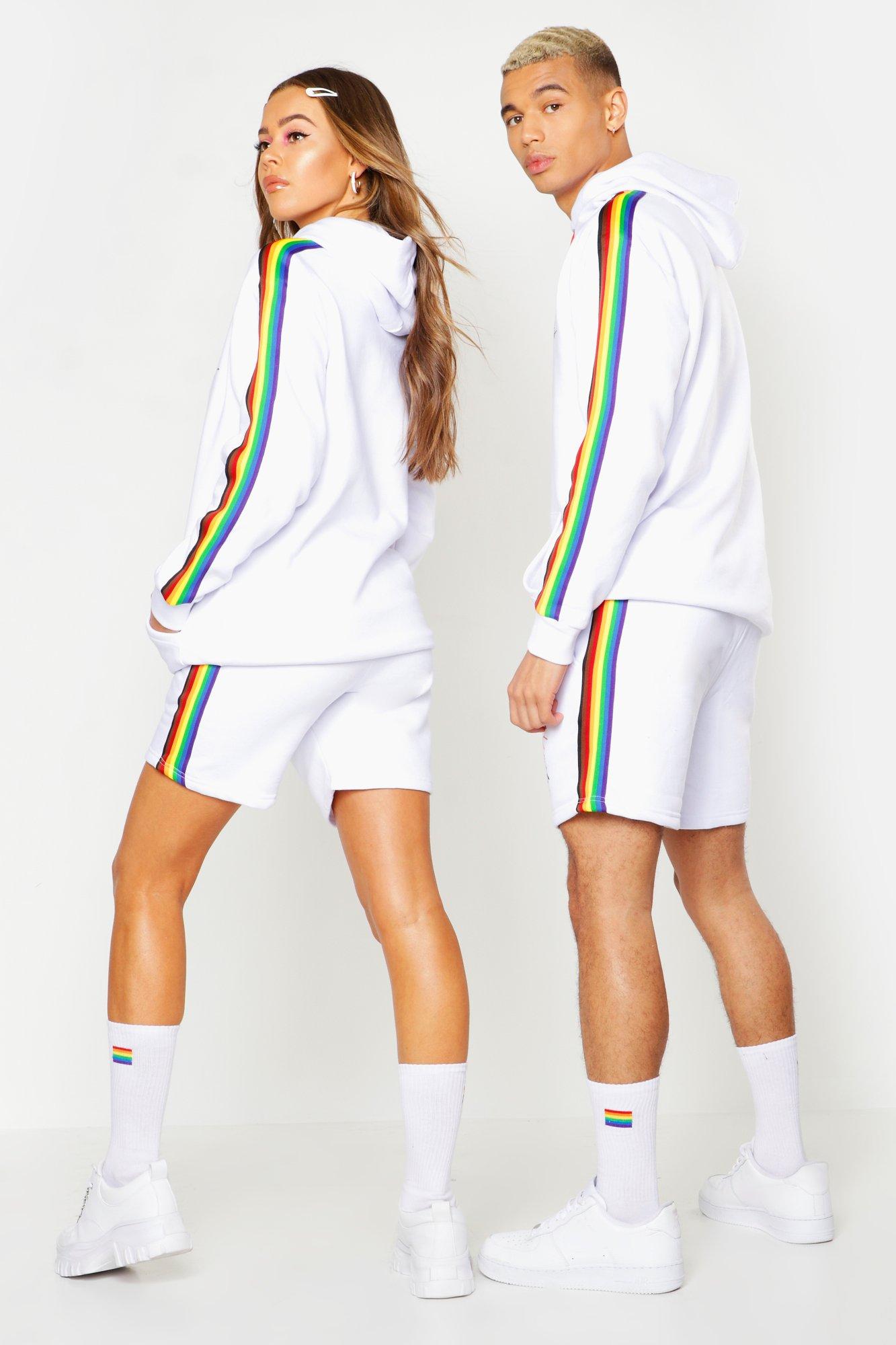Pride Loose Fit Short Tracksuit With Rainbow Tape boohoo