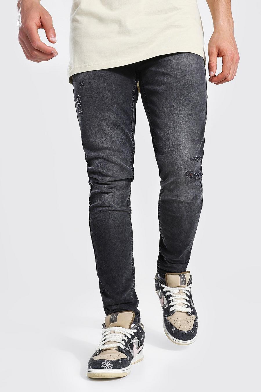 Zerrissene Skinny Stretch Jeans, Washed black image number 1