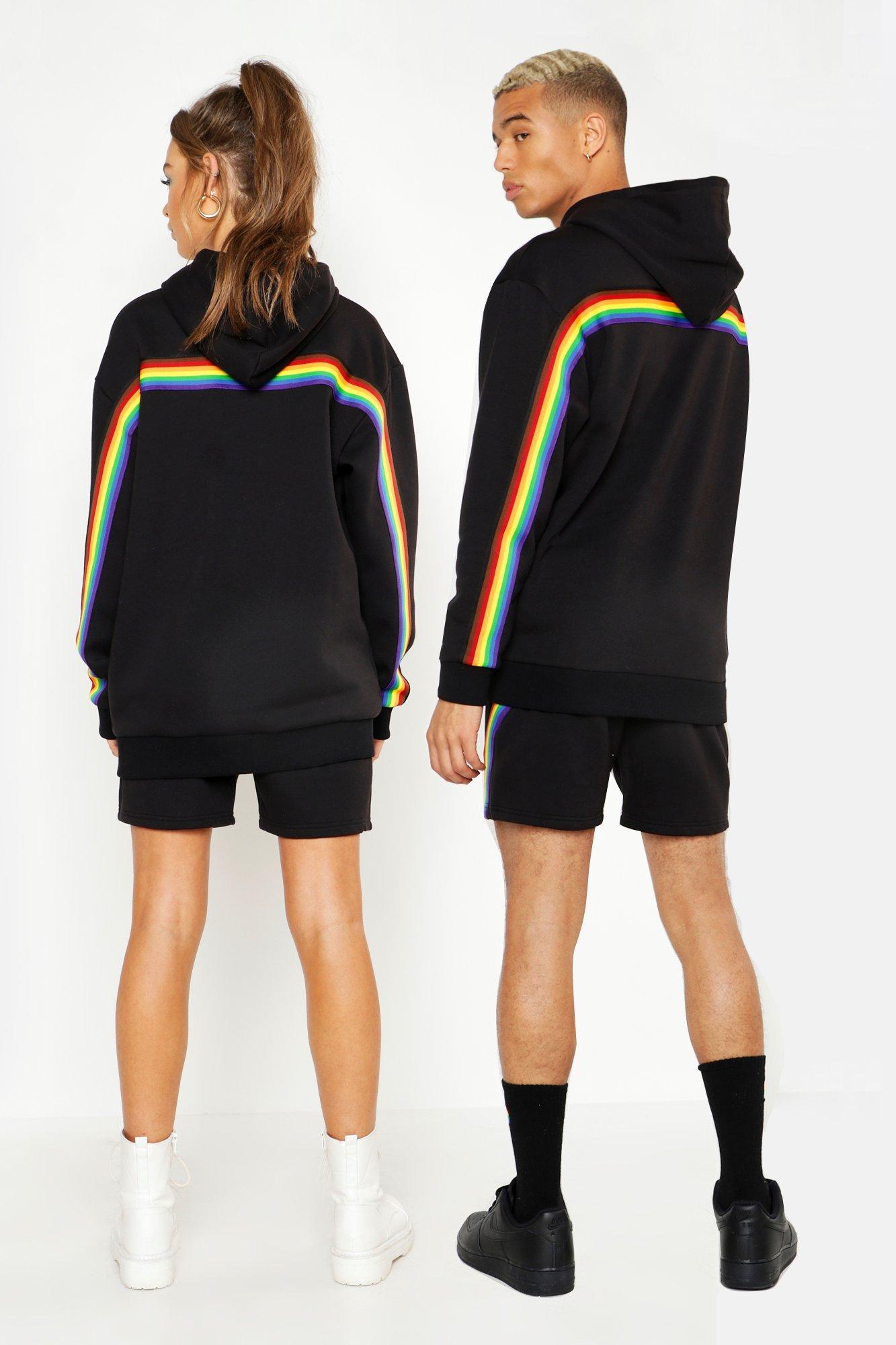 Pride Loose Fit Short Tracksuit With Rainbow Tape boohoo IL