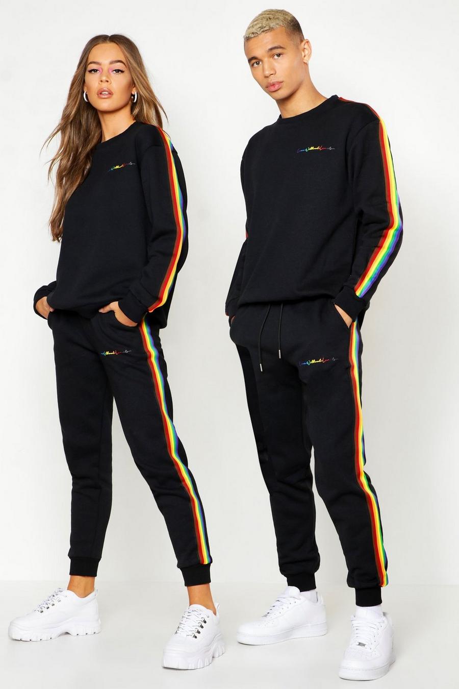 Black Pride Loose Fit Tracksuit With Rainbow Tape image number 1