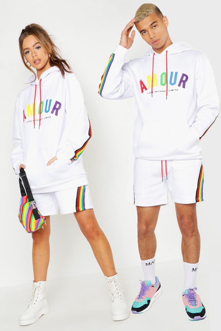 White Pride Loose Fit Short Tracksuit With Amour Print image number 1