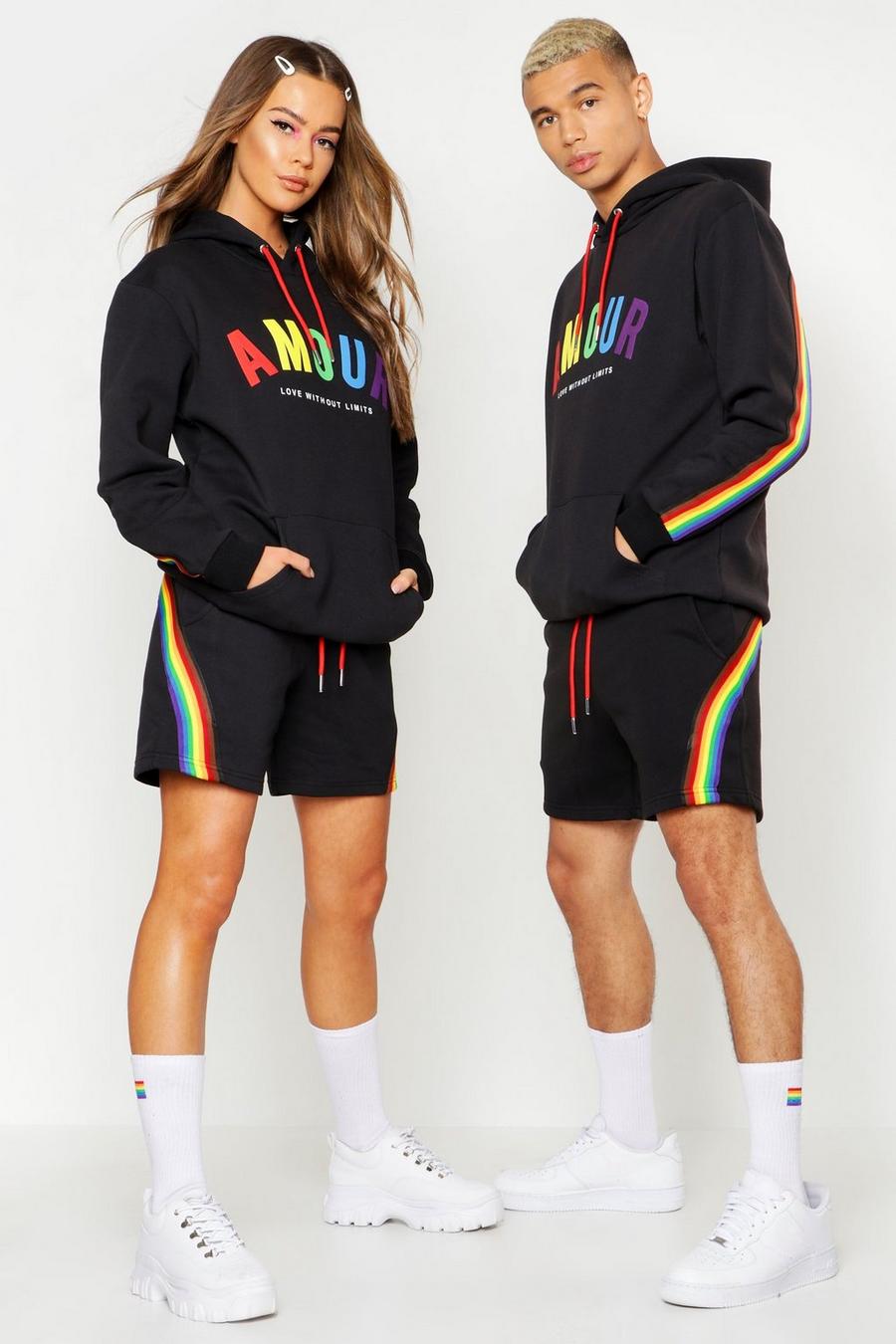 Pride locker geschnittener kurzer Trainingsanzug mit „Amour“-Print, Schwarz image number 1